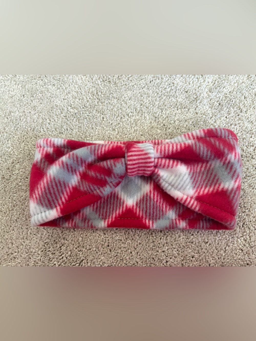 Plaid Bow Fleece Headband - Red & Gray